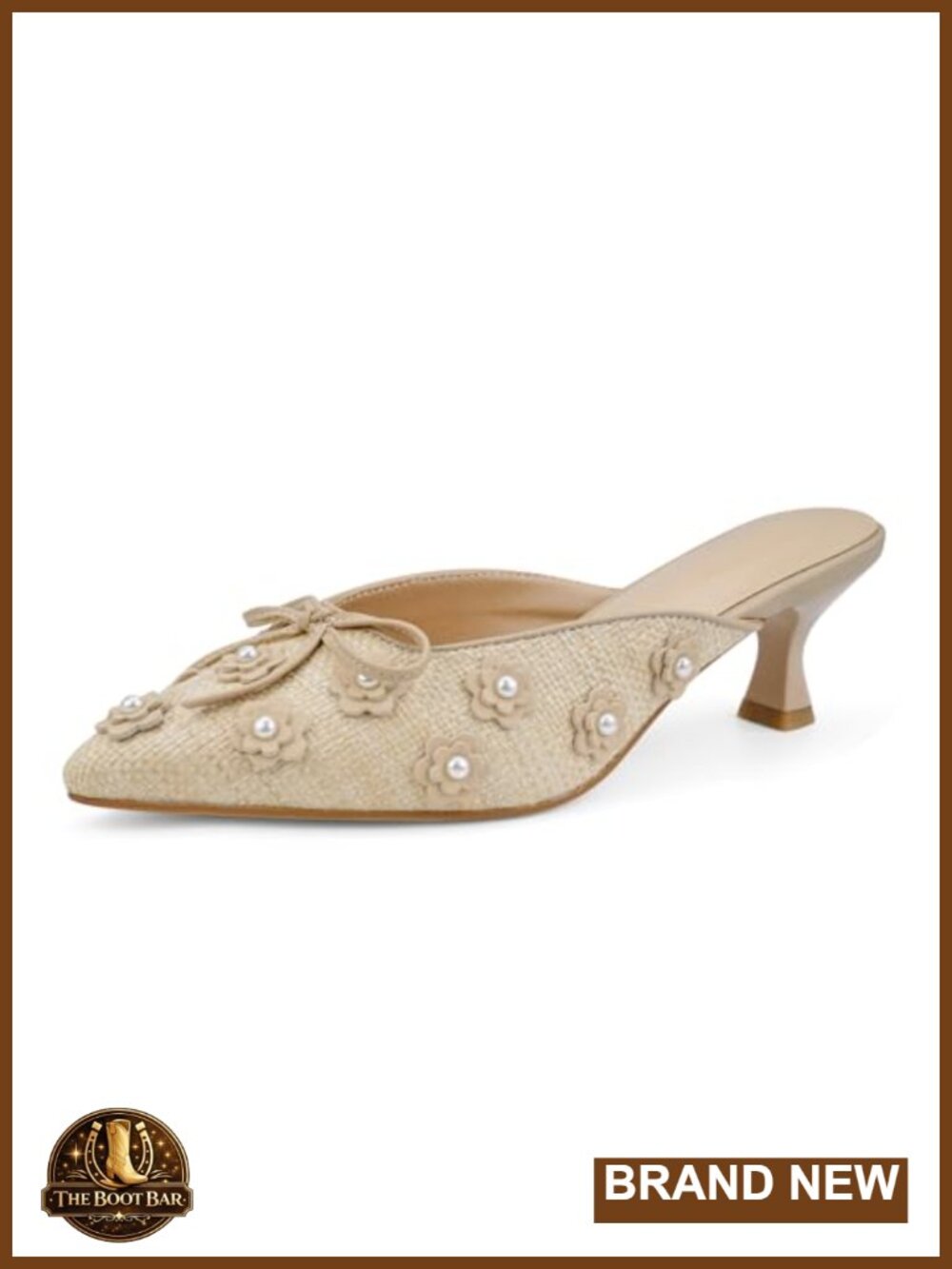 Kitten Heel Mules Crystal Flower Decor Mesh Pointed Toe Low Heel Casual Pumps